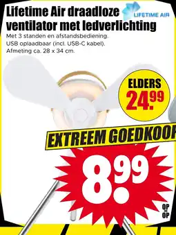 Dirk Lifetime Air Draadloze Ventilator met Ledverlichting aanbieding