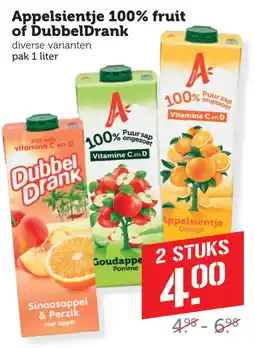 Coop Appelsientje 100% fruit of DubbelDrank aanbieding
