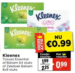 Vomar Voordeelmarkt Kleenex Tissues Essential of Balsam aanbieding