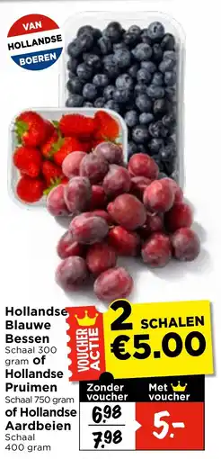Vomar Voordeelmarkt Hollandse Blauwe Bessen of Hollandse Pruimen of Hollandse Aardbeien aanbieding