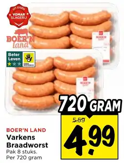 Vomar Voordeelmarkt Boer'n Land Varkens Braadworst aanbieding