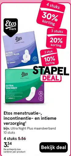 Etos Etos menstruatie-, incontinentie- en intieme verzorging aanbieding
