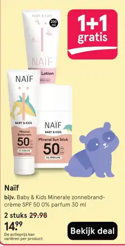 Etos Naïf Baby & Kids Minerale zonnebrand-crème SPF 50 0% parfum 30 ml aanbieding
