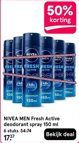 Etos NIVEA MEN Fresh Active deodorant spray 150 ml aanbieding