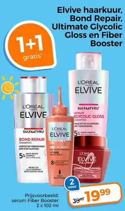 Trekpleister Elvive haarkuur, bond repair, ultimate glycolic gloss en fiber booster aanbieding