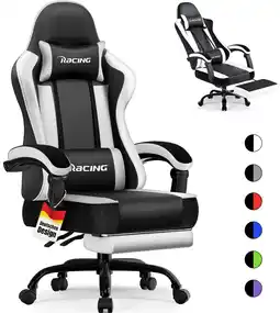 Bol.com Elekiatech Gamingstoel - 165°Rugleuning - Gamestoel met Voetensteun - Zwart/Wit aanbieding