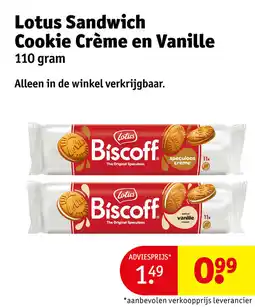 Kruidvat Lotus sandwich cookie crème en vanille aanbieding