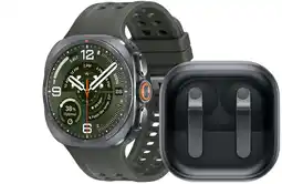 Coolblue Samsung Galaxy Watch Ultra 2 5G Titanium Zilver/Groen 47mm +Samsung Galaxy Buds4 Pro Zwart aanbieding