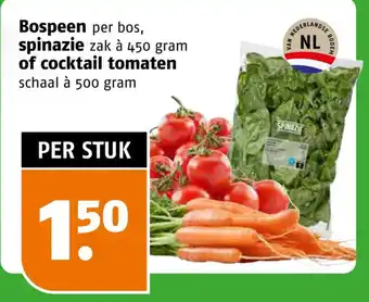 Bospeen, spinazie of cocktail tomaten