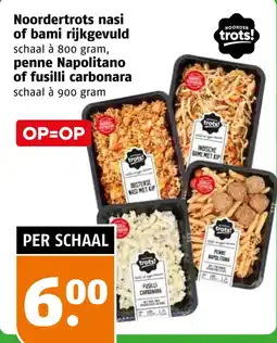 Poiesz Noordertrots nasi of bami rijkgevuld of penne Napolitano of fusilli carbonara aanbieding