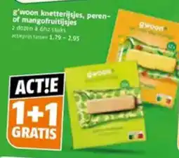 Poiesz g'woon knetterijjes, peren- of mangofruitijjes aanbieding