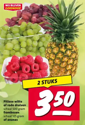 Pitloze witte of rode druiven, frambozen of ananas