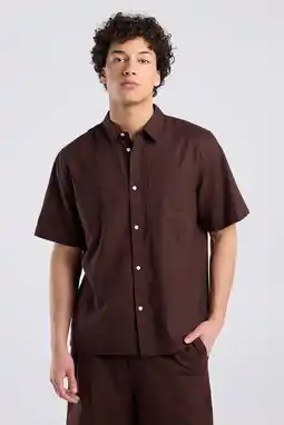 Wehkamp America Today regular casual overhemd met linnen met krijtstreep bruin aanbieding