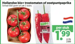 Dekamarkt Hollandse bio+ trostomaten of zoetpuntpaprika aanbieding