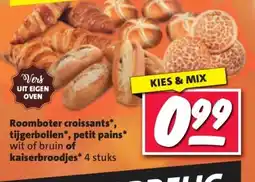 Nettorama Roomboter croissants tijgerbollen petit pains wit of bruin of kaiserbroodjes aanbieding