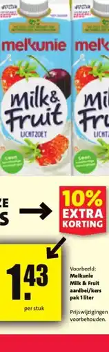 Nettorama Melkunie Milk & Fruit aardbei/kers pak 1 liter aanbieding