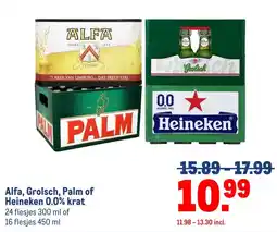Makro Alfa, Grolsch, Palm of Heineken 0.0% krat aanbieding