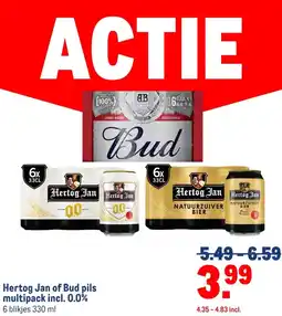 Makro Hertog Jan of Bud pils multipack incl. 0.0% aanbieding