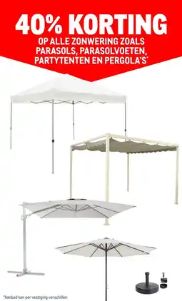 Makro OP ALLE ZONWERING ZOALS PARASOLS, PARASOLVOETEN, PARTYTENTEN EN PERGOLA'S* aanbieding