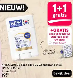 Etos NIVEA SUN UV Face Silky UV Zonnebrand Stick SPF 50+ 150 ml aanbieding