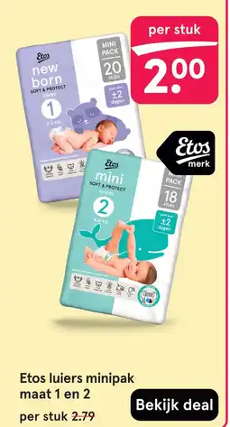 Etos Etos luiers minipak maat 1 en 2 aanbieding