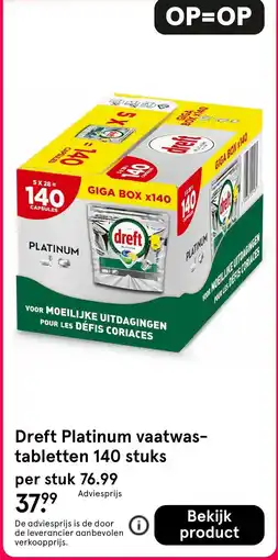 Etos Dreft Platinum vaatwas- tabletten 140 stuks aanbieding