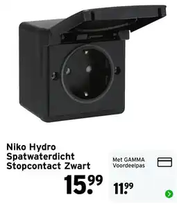 GAMMA Niko Hydro Spatwaterdicht Stopcontact Zwart aanbieding