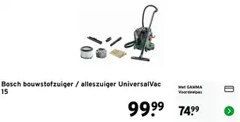 GAMMA Bosch bouwstofzuiger / alleszuiger universalvac 15 aanbieding