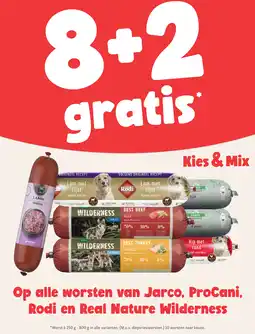 Maxi Zoo Alle worsten van Jarco, ProCani, Rodi en Real Nature Wilderness 8+2 gratis aanbieding