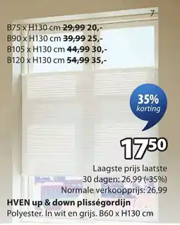 Jysk HVEN up & down plisségordijn aanbieding