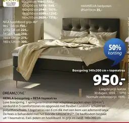 Jysk dreamzone hemla boxspring + resa topmatras aanbieding
