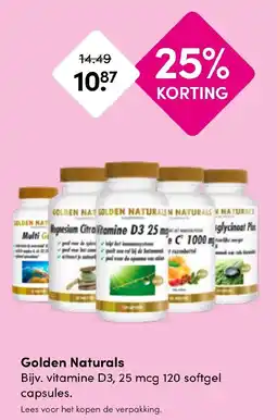 Drogisterij Visser Golden Naturals Bijv. vitamine D3, 25 mcg 120 softgel capsules. aanbieding