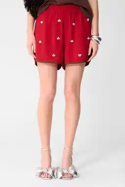 Wehkamp Shoeby viscose straight leg korte broek met strass-steentjes - rood aanbieding