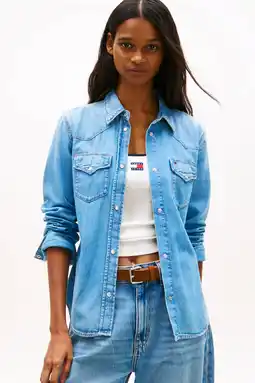 Wehkamp Tommy Jeans denim blouse light blue denim aanbieding