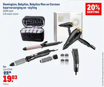 Makro Remington, Babybliss, Babybliss Men en Carmen haarverzorging en -styling aanbieding