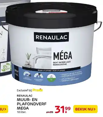 Praxis Renaulac Muur- en Plafondverf Mega 10L aanbieding