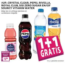 De Boerenschuur 7up, crystal clear, pepsi, rivella, royal club, sisi zero sugar en/of sourcy vitamin water aanbieding