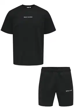 Wehkamp ONLY & SONS regular T-shirt met sweatshort zwart - (set van 2) aanbieding