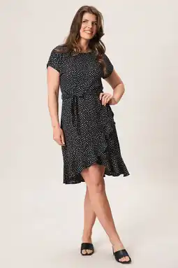 Wehkamp Miss Etam zomerjurk met stippen en ceintuur - zwart aanbieding