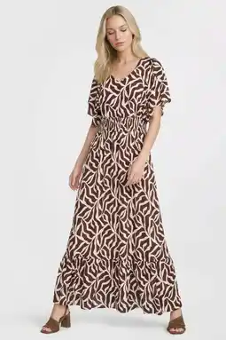 Wehkamp Geisha maxi jurk met print - donkerbruin aanbieding