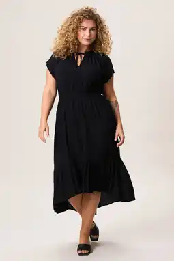 Wehkamp Miss Etam Plus viscose midi jurk met plooien - zwart aanbieding