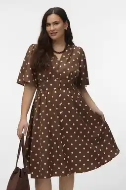 Wehkamp VERO MODA CURVE midi jurk met stippen bruin aanbieding