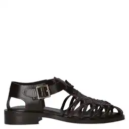 Wehkamp BRONX Next-wagon leren sandalen donkerbruin aanbieding