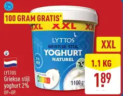 ALDI Lyttos Griekse Stijl Yoghurt 2% aanbieding