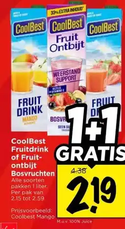 Vomar Voordeelmarkt CoolBest Fruitdrink of Fruit- ontbijt Bosvruchten aanbieding