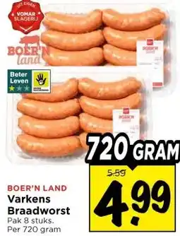 Vomar Voordeelmarkt BOER'N LAND Varkens Braadworst aanbieding
