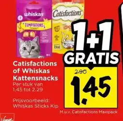 Vomar Voordeelmarkt Catisfactions of Whiskas Kattensnacks aanbieding