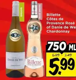 Vomar Voordeelmarkt Billette Côtes de Provence Rosé of Danie de Wet Chardonnay aanbieding