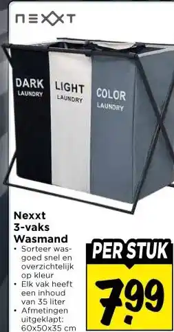 Vomar Voordeelmarkt Nexxt 3-vaks Wasmand aanbieding