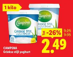 Lidl Campina griekse stijl yoghurt aanbieding